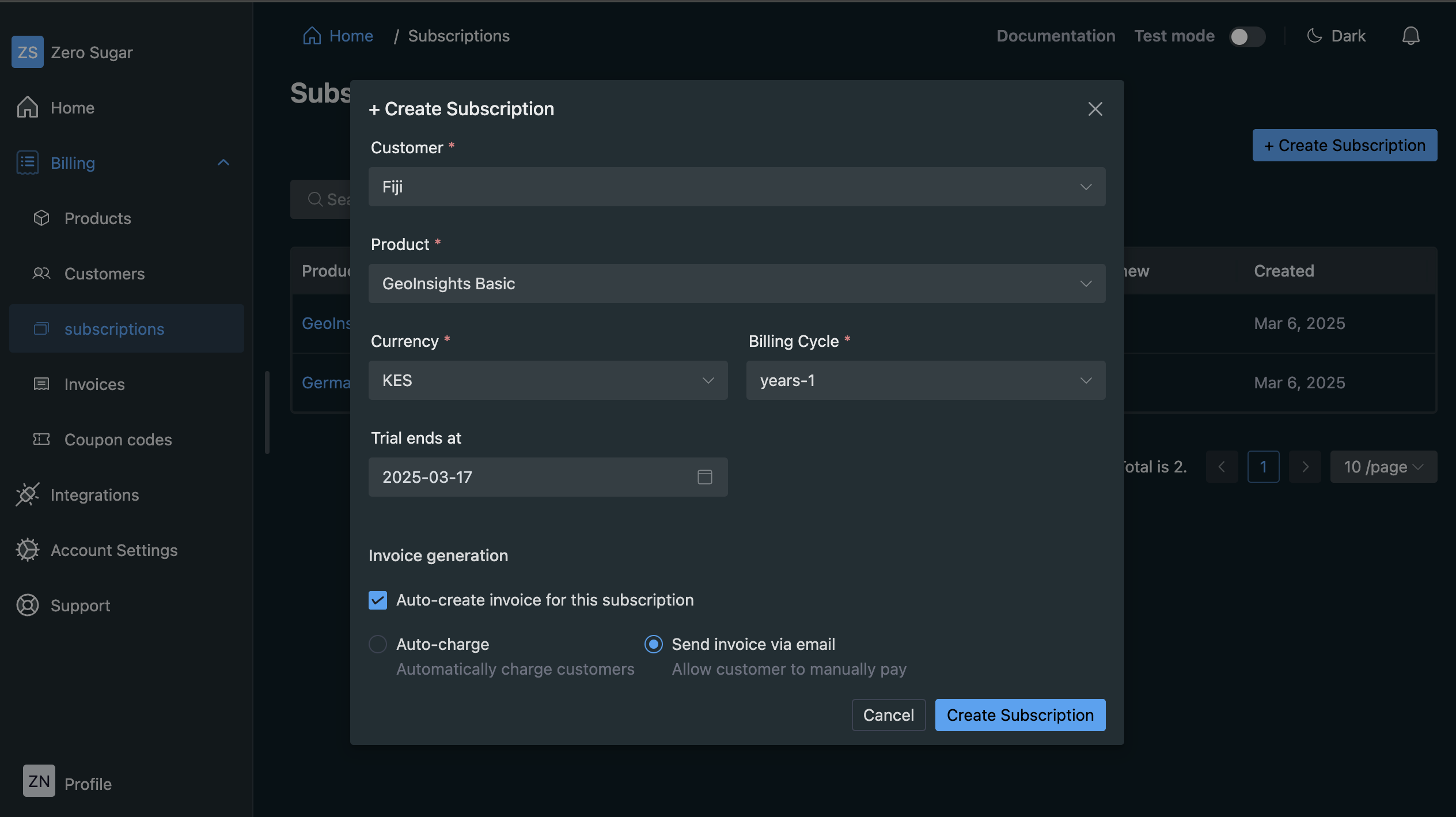 Configure Subscription Settings